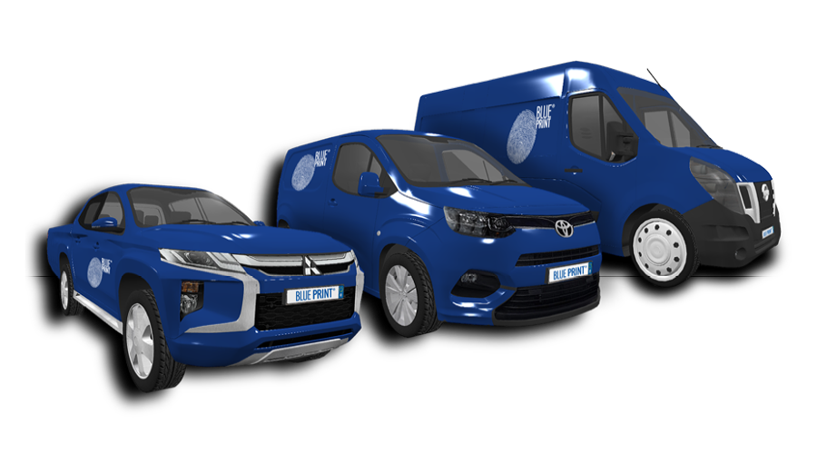Drei Fahrzeuge in Reihe: Pkw, SUV, Transporter